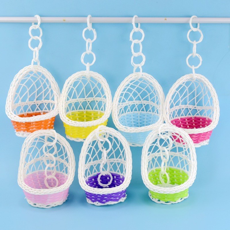 膠藤編織小兔子吊籃　鏤空彩色塑膠吊籃　玩具貓吊籃源頭編織50個起發貨