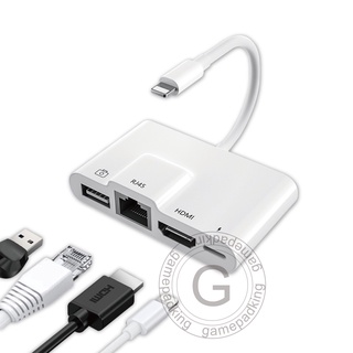 可選隔日到貨>丹尼遊戲 IOS26最新晶片｜蘋果L轉 RJ45網路/HDMI四合一轉接器｜GM-OTG-A01