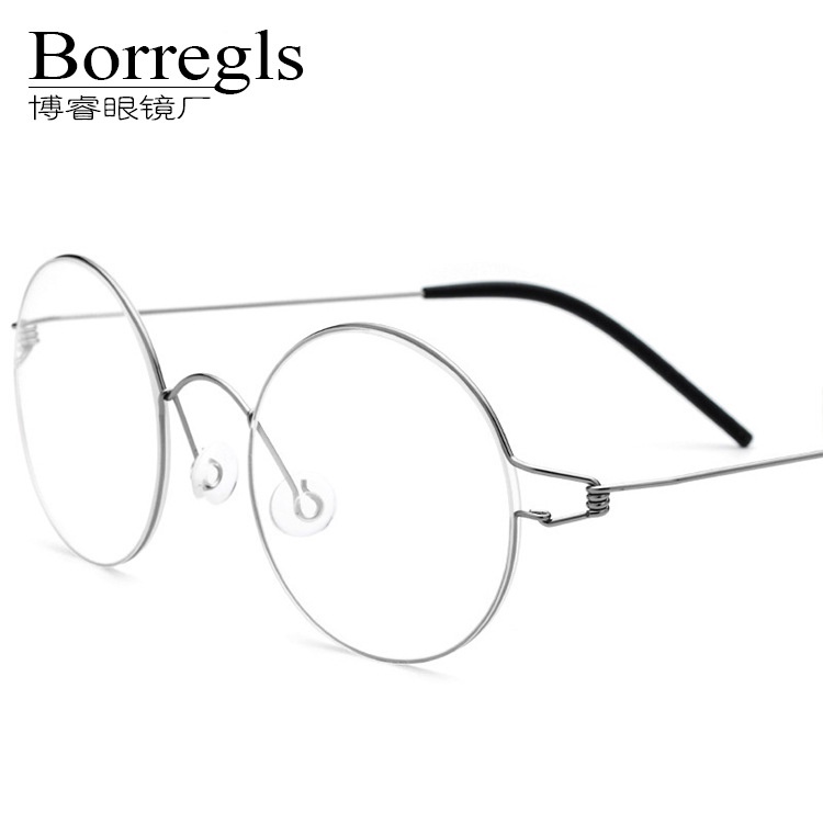 Borregls博睿眼鏡28607無螺絲鈦合金平光鏡手工復古圓形眼鏡框超輕文藝男女士細邊眼鏡架