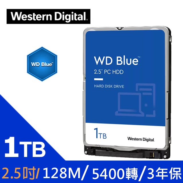 WD藍標 1TB/7mm/5400轉/128MB/2.5吋/3Y (WD10SPZX)