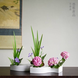 插花花器 池坊自由花小原流排列式東方自然風日式花道陶瓷長條形花器 蝦皮購物