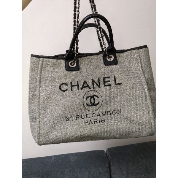 二手 Chanel風香奈兒風帆布包購物包媽咪包媽媽包托特包肩背包鏈條包 蝦皮購物