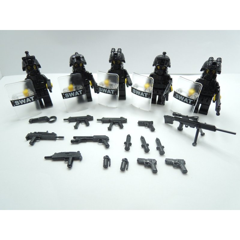 【玩具星球】特警SWAT 5隻警察人偶含配件 (台灣製高品質 LEGO 樂高 相容零件)