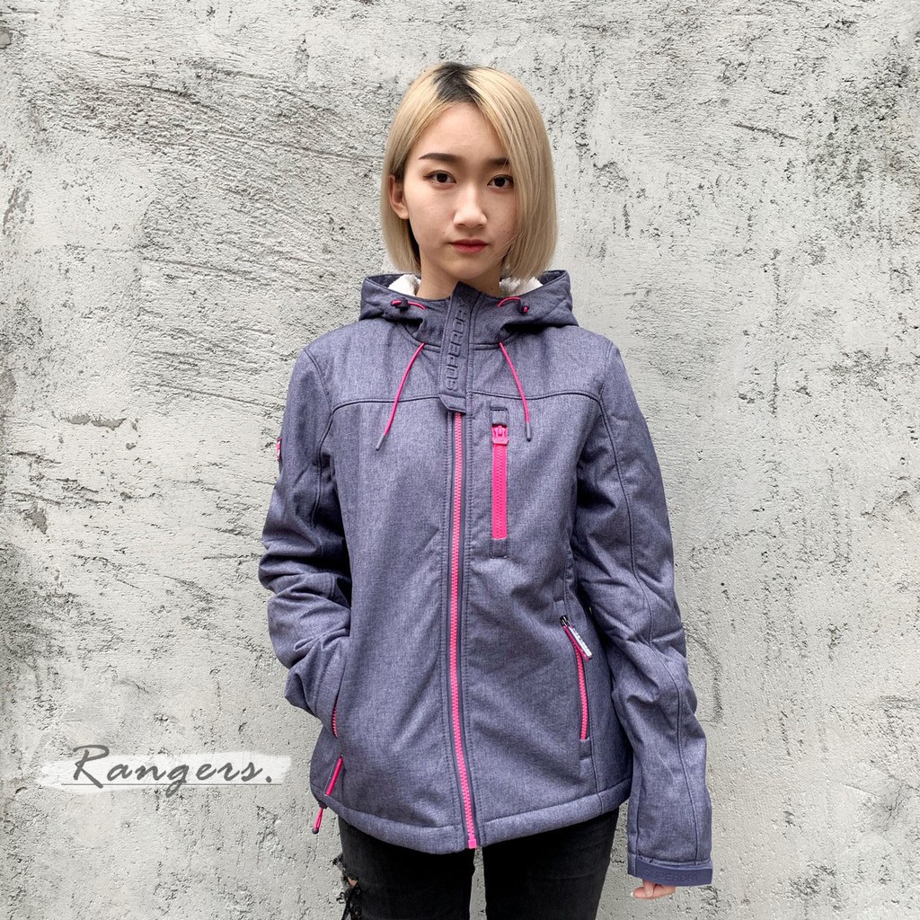 [零碼SALE] SUPERDRY 極度乾燥 女版 藍灰色螢光粉標長袖外套 191298372303