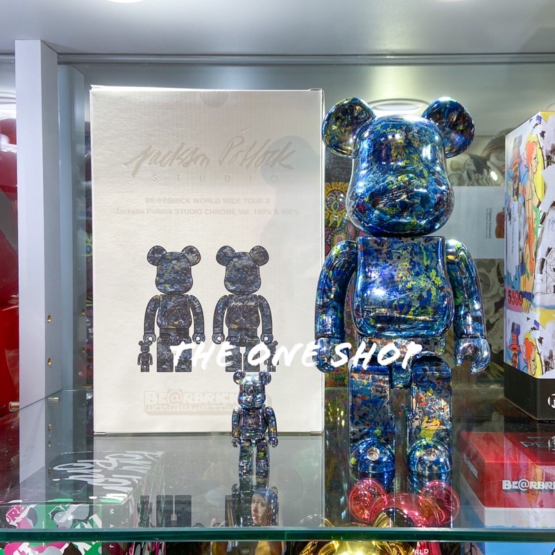 BE@RBRICK Jackson Pollock Chrome 電鍍 潑墨 電鍍潑墨 藝術 展場 400% 100%