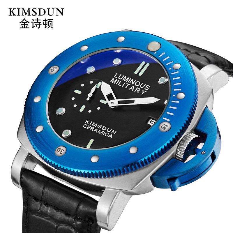 KIMSDUN 金詩頓1228B跨境男士手錶大錶盤真皮防水運動夜光石英表批發