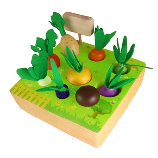 木製蒙氏早教玩具 開心農場拔蘿蔔積木 蔬菜認知互動玩具 拼插配對積木 益智遊戲