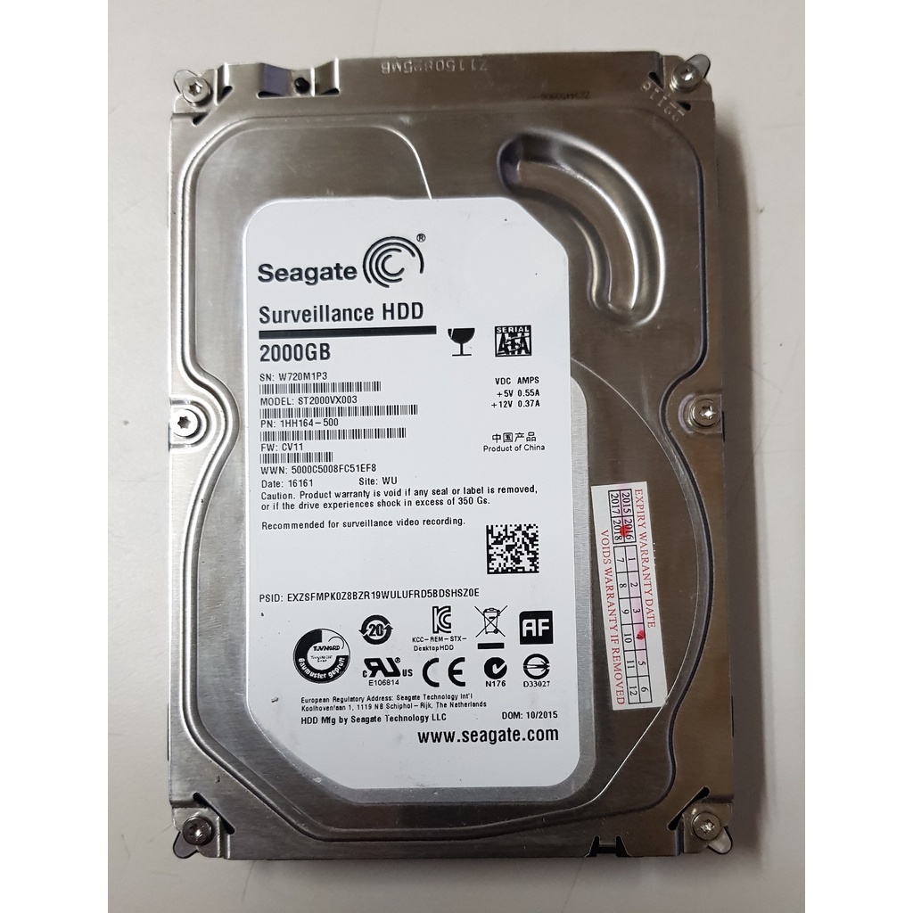 希捷 SEAGATE 3.5吋 2TB 64M 5900轉 ST2000VX003 監控專用硬碟 2手良品