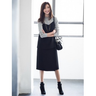 UNIQLO 女裝 高腰垂墜風 中長一片裙 粉膚色/黑色
