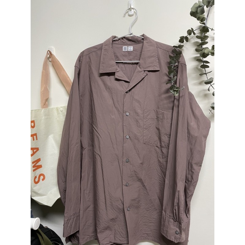UNIQLO  U系列灰棕色長袖開領襯衫/工裝/全新剪標/寬版