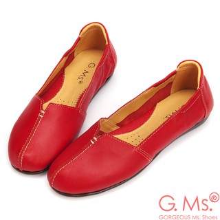 G.Ms. MIT系列-車縫簡約造型真皮娃娃便鞋- 俏皮紅38碼