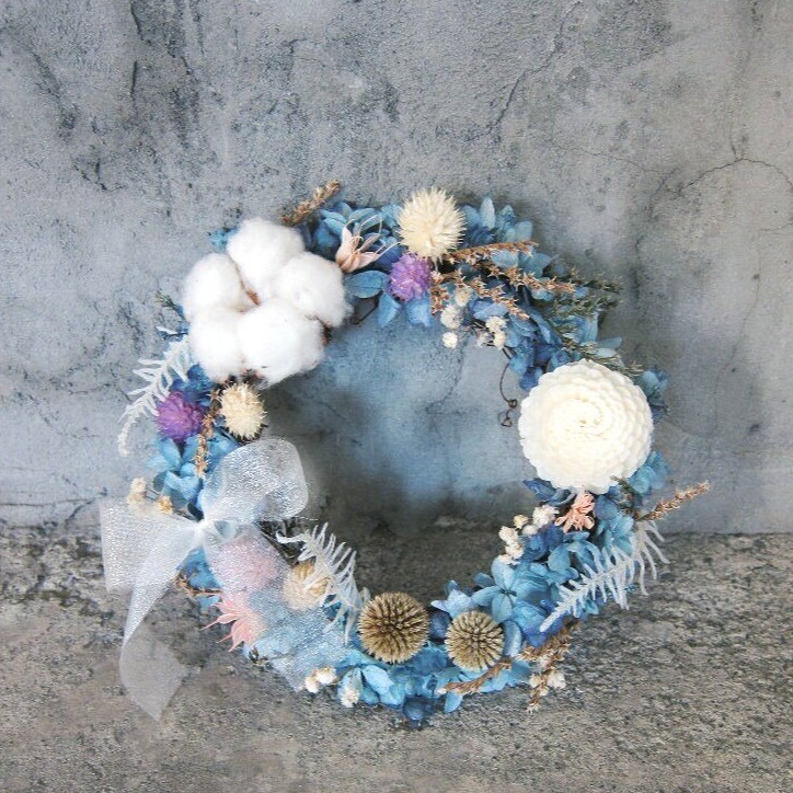 藍色不凋繡球乾燥花圈棉花漸層不凋繡球山防風滿天星加那利木百合芒萁擴香花擺設情人節告白 蝦皮購物