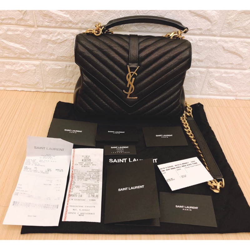 已售 有發票 大全配 Saint Laurent Ysl經典款monogram羊皮黑金鏈學院包手提 斜背肩背包中款 蝦皮購物