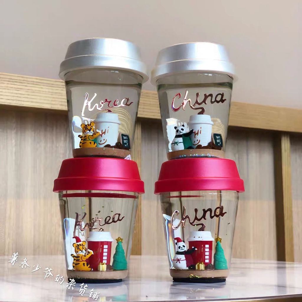 Starbucks官方正品！韓國星巴克聖誕禮物紅色限量版太極老虎水晶球擺件中國熊貓