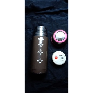 日本象印保溫杯壺,不鏽鋼杯，不鏽鋼壺，咖啡色，350cc,內膽乾淨，很新，底部磨損處看圖