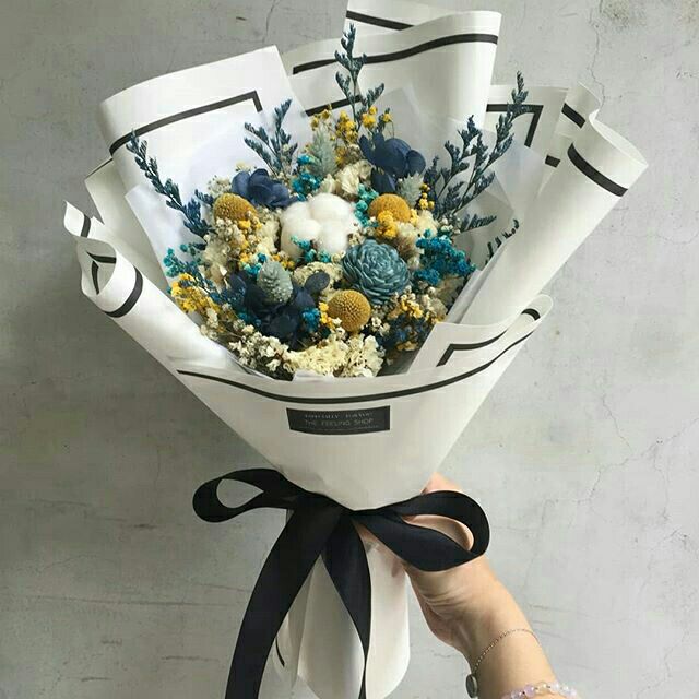 畢業款 金黃與海 撞色系花束乾燥大花束畢業花束乾燥花大花束韓系花束生日花束聖誕花束乾燥花束情感販賣所 蝦皮購物