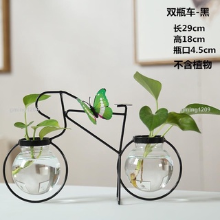 優品透明玻璃花瓶鐵藝水培植物容器綠蘿水養花瓶客廳創意擺件裝飾器皿gming1209
