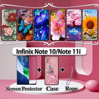 2 合 1 Infinix Note 10 Note 11i 手機殼帶鋼化玻璃曲面陶瓷螢幕保護膜花