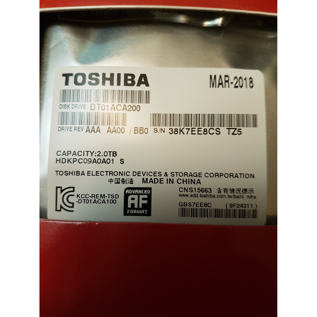 全新 東芝 TOSHIBA 2TB 3.5 內接 SATA 硬碟 DT01ACA200 2T 3.5 2018出廠