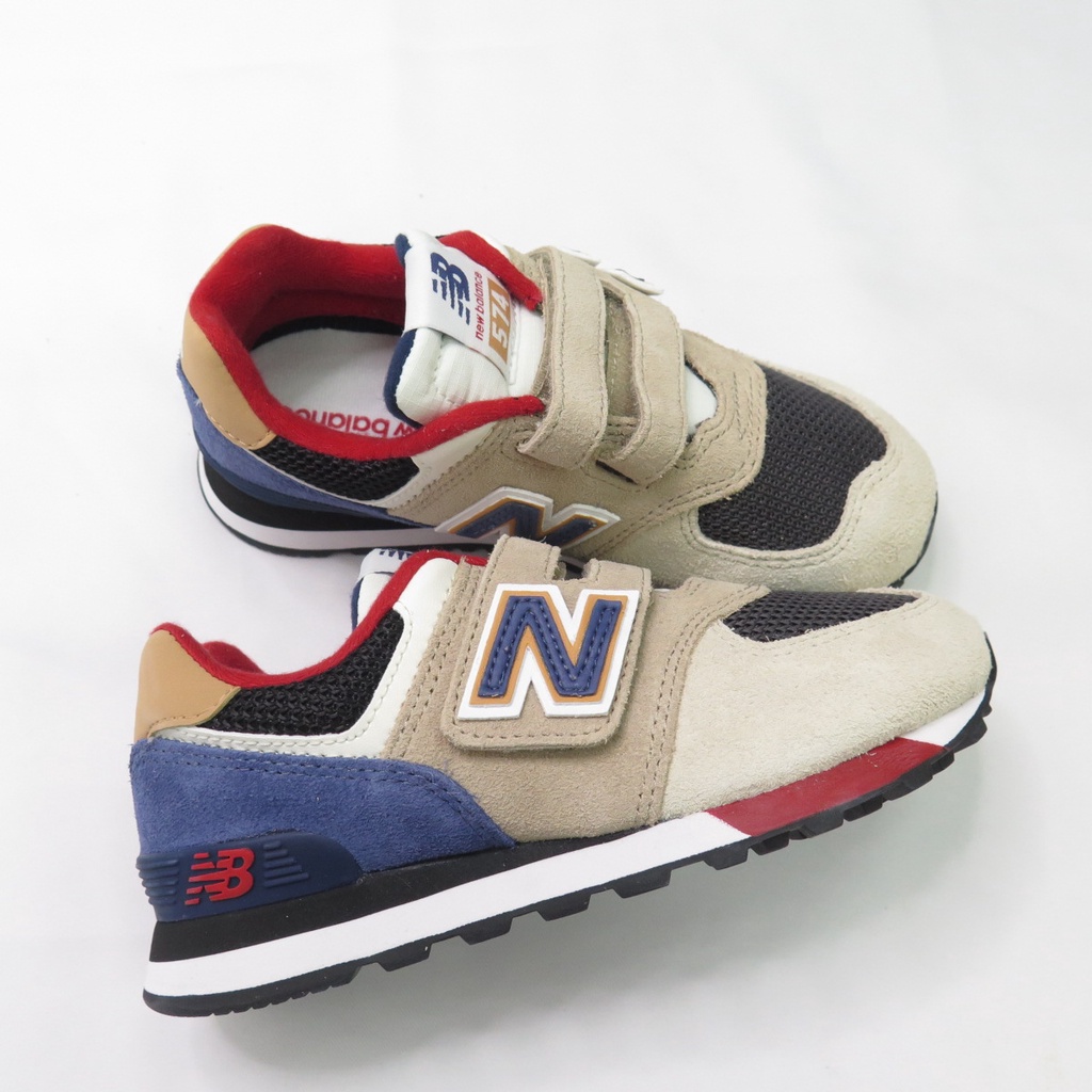 New Balance 574 中童鞋 魔鬼氈 休閒鞋 寬楦 兒童運動鞋 PV574LC1 米灰【iSport愛運動】