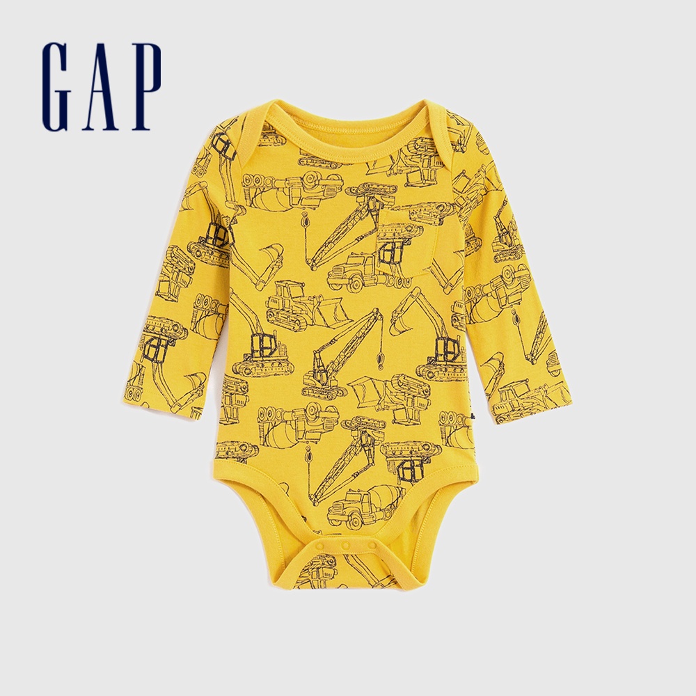 Gap 嬰兒裝 印花長袖包屁衣 布萊納系列-黃色(837059)
