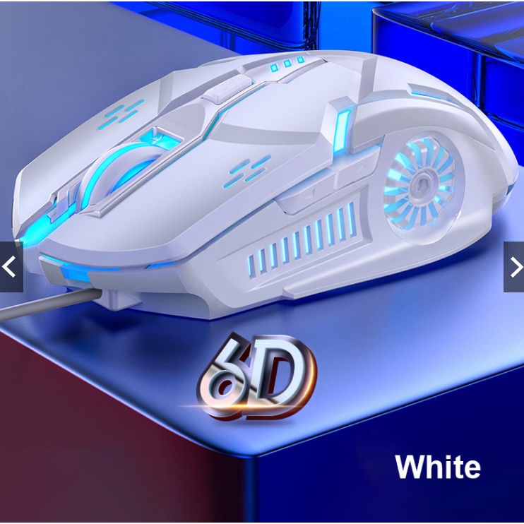 (白色)G5 電競滑鼠 有線 六鍵七彩發光呼吸燈 靜音 無聲 RGB USB 4段DPI調整