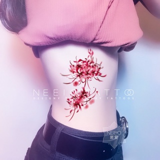 原創彩繪性感文藝風紅色彼岸花珠寶鏈紋身貼紙手繪性感女人風曼珠沙華刺青貼紙腰腹肚子遮疤大圖防水防汗耐貼持久不掉色女