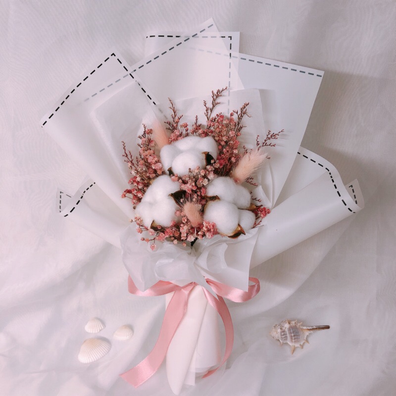 現貨 Huasun 棉花花束乾燥花束畢業花束情人節花束花束棉花滿天星兔尾草 粉 藍 蝦皮購物