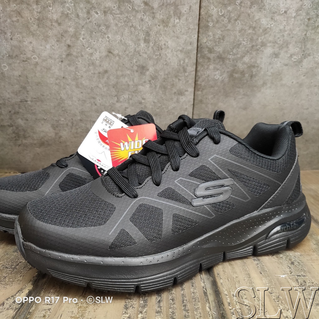 『 SLW 』200025WBLK 男 SKECHERS ARCH FIT SR-AXTELL 寬楦 工作鞋 全黑