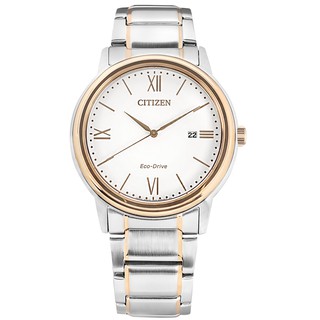 CITIZEN / 光動能 簡約時尚 日期 防水 不鏽鋼手錶 白x鍍玫瑰金 / AW1676-86A / 41mm