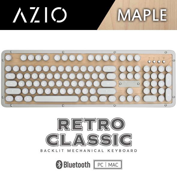 AZIO RETRO CLASSIC MAPLE 楓木 白光 Typelit 軸 復古打字機鍵盤 官方授權旗鑑鑑店