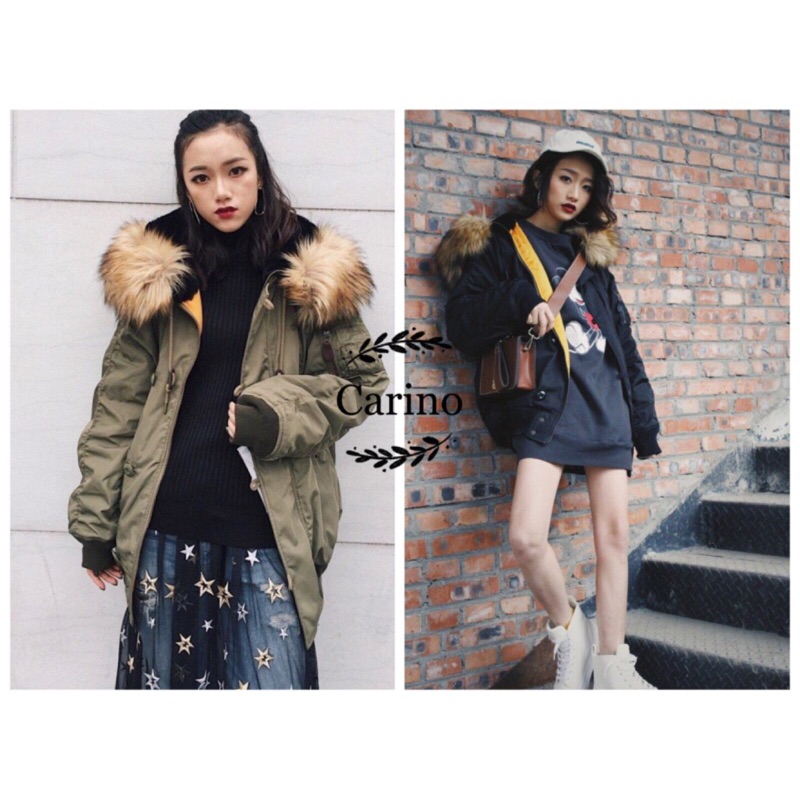 #Carino# Moussy17秋冬新款 ​經典N2B 連帽大毛領飛行員長版外套