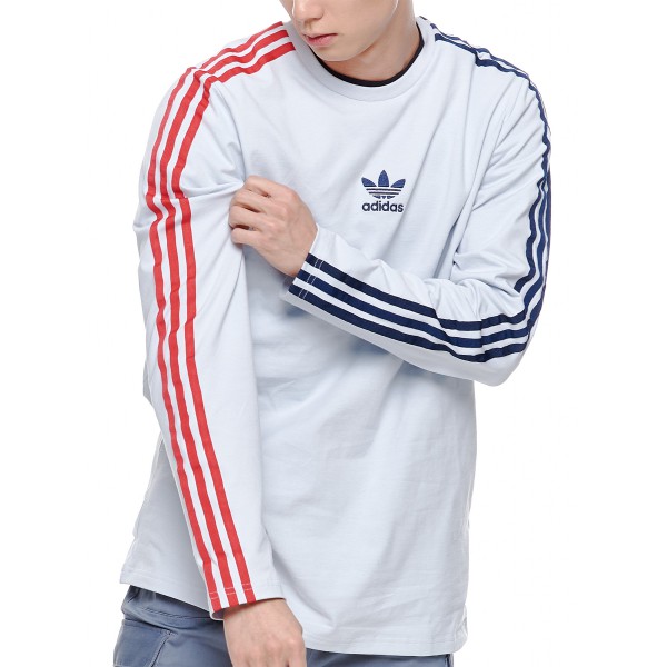 Adidas LS Stripe Tee 白淺藍紅紫三葉草大學T EC3671 EC3672 IMPACT | 蝦皮購物