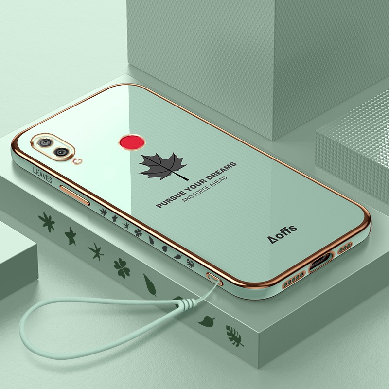 楓葉風格外殼華為 Y7 2019 新設計方形手機殼軟電鍍外殼保護套