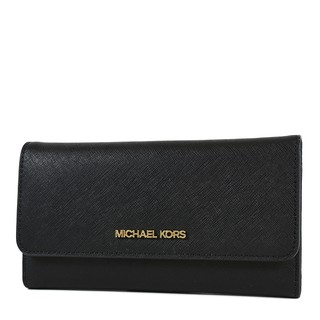 MICHAEL KORS 金字小LOGO素面防刮皮革三折長夾-黑色 【美國正品 現貨】