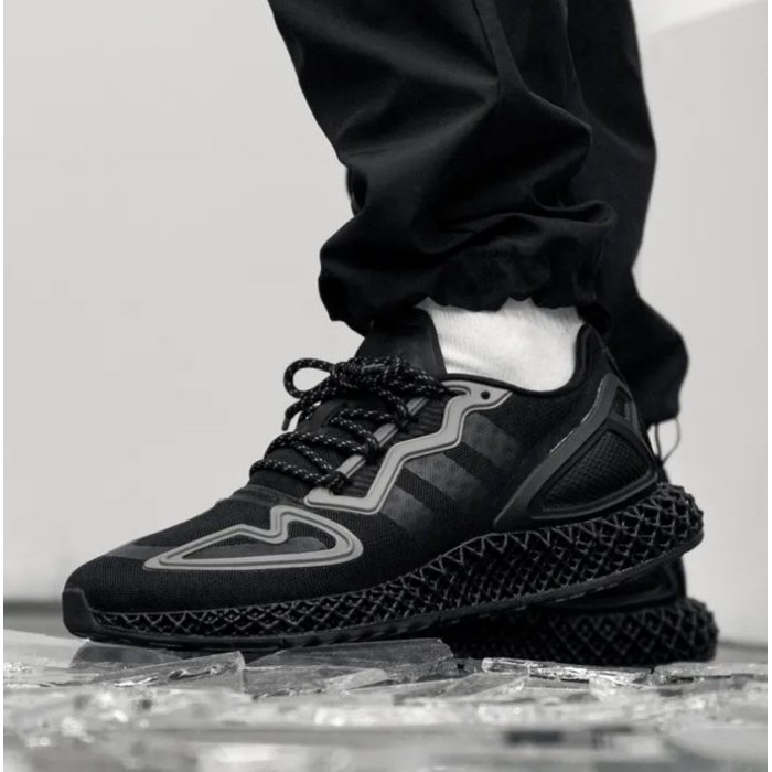  ADIDAS ZX 2K 4D 全黑 黑 黑魂 鞋帶反光 男鞋 FZ3561