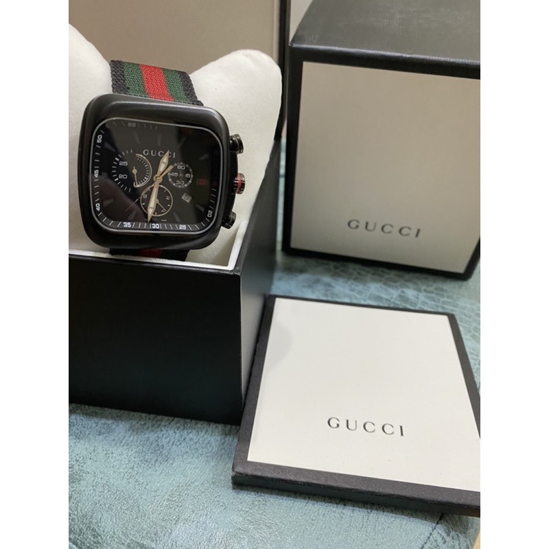 Gucci 潛水錶 碳纖維 三眼 經典色 計時 帆布錶帶 石英錶帶 ya131202