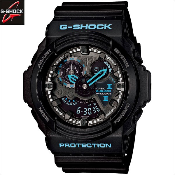 &lt;秀&gt;CASIO公司貨附保證卡及發票 G-SHOCK錶盤金屬齒輪GA-300BA-1 A黑藍色粗獷機械~