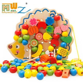 幼兒益智穿線串珠玩具 / 木質水果串串樂玩具 刺蝟造型 學習教具 /早教拼圖教具 益智積木玩具/ 國王皇後婦幼商城玩具