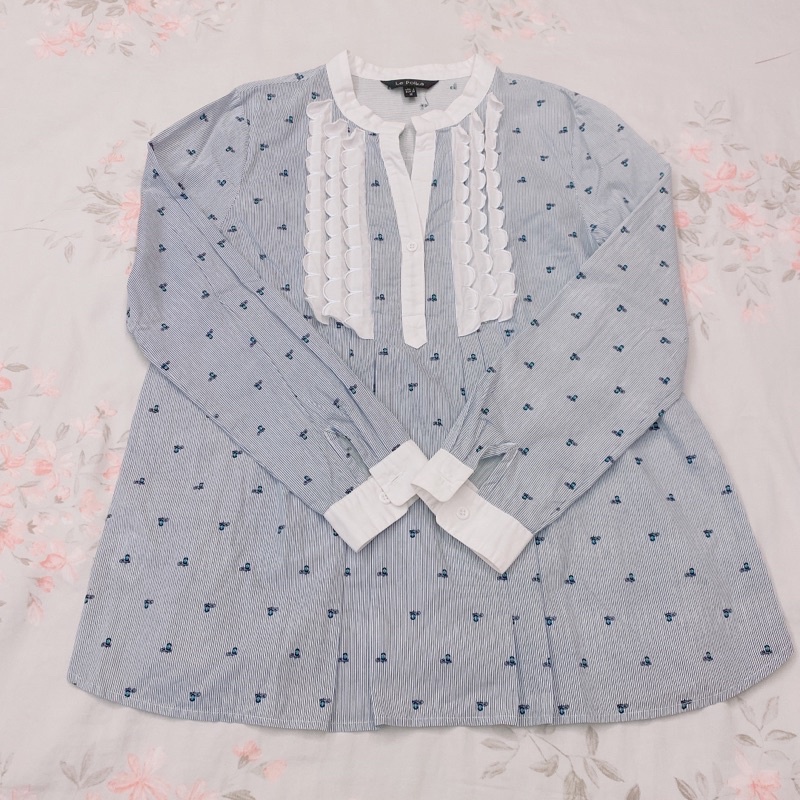 九成新Le polka水藍色長袖長版襯衫