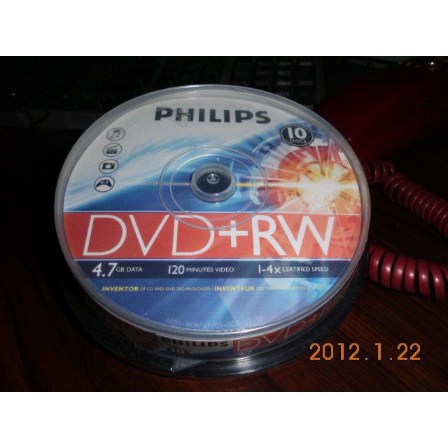 【欣欣小鋪】philips 4倍速DVD+RW 4.7GB燒錄片*10片(布丁桶)