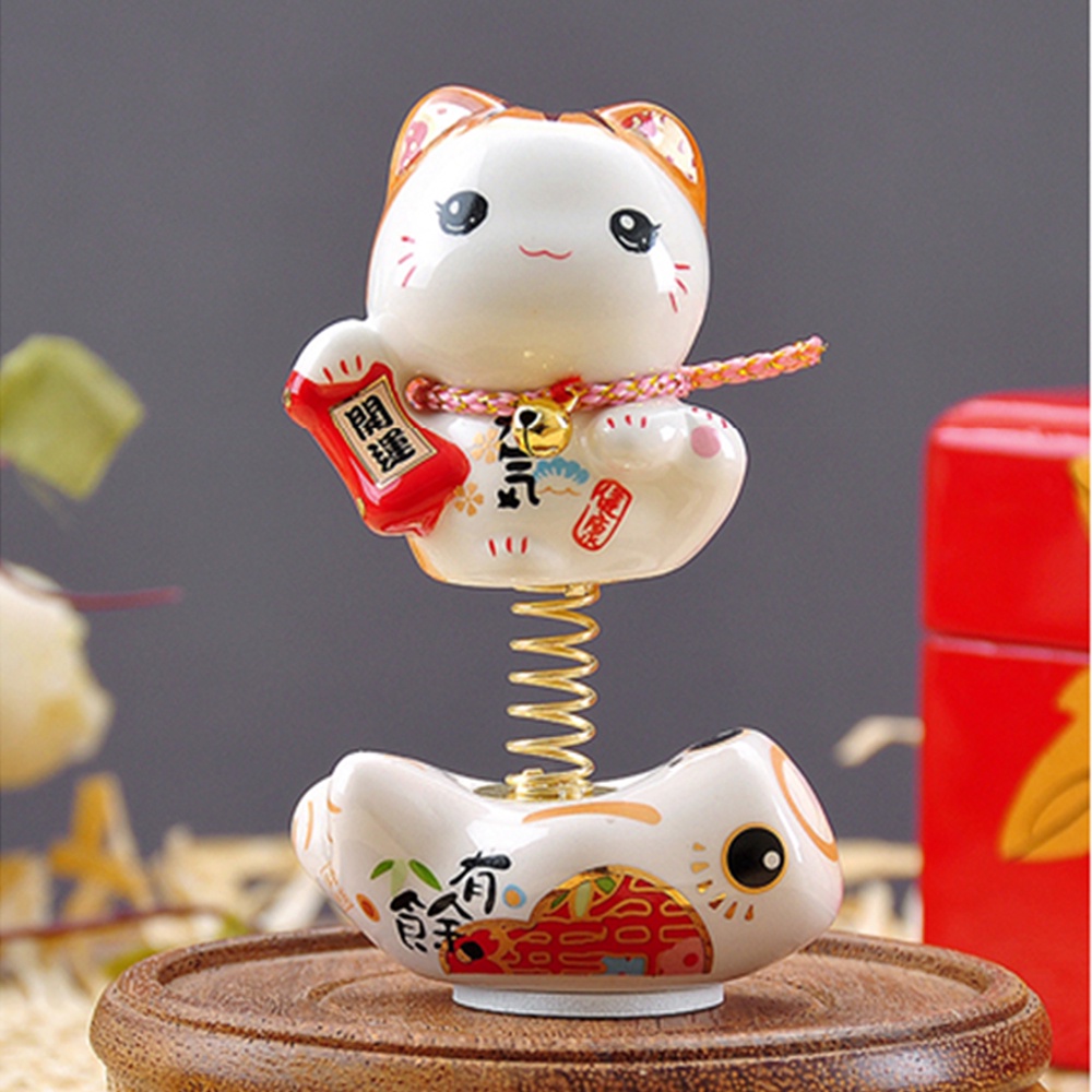 【金石工坊】元氣金運彈簧貓(高8CM) 招財貓 陶瓷桌上開運擺飾 汽車擺件