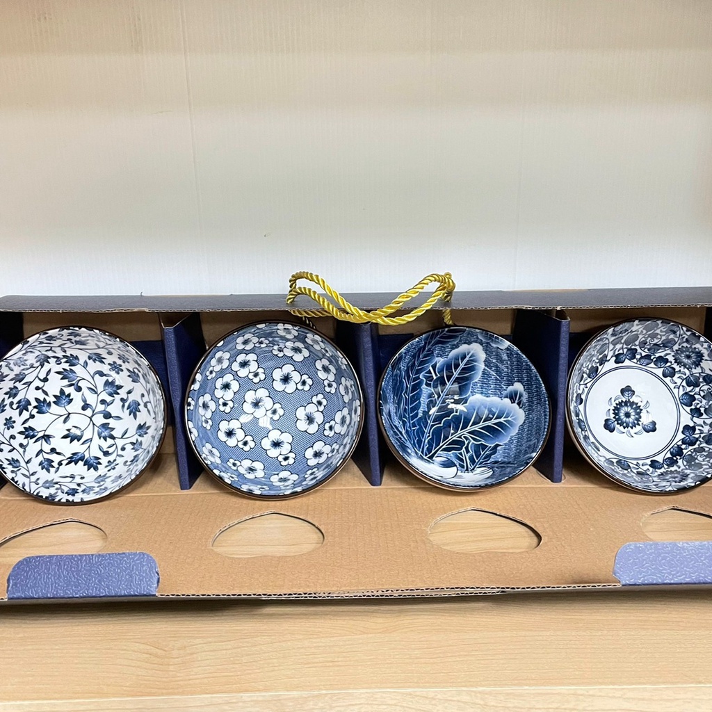 (出清品)青花瓷陶瓷碗套裝禮盒4入組