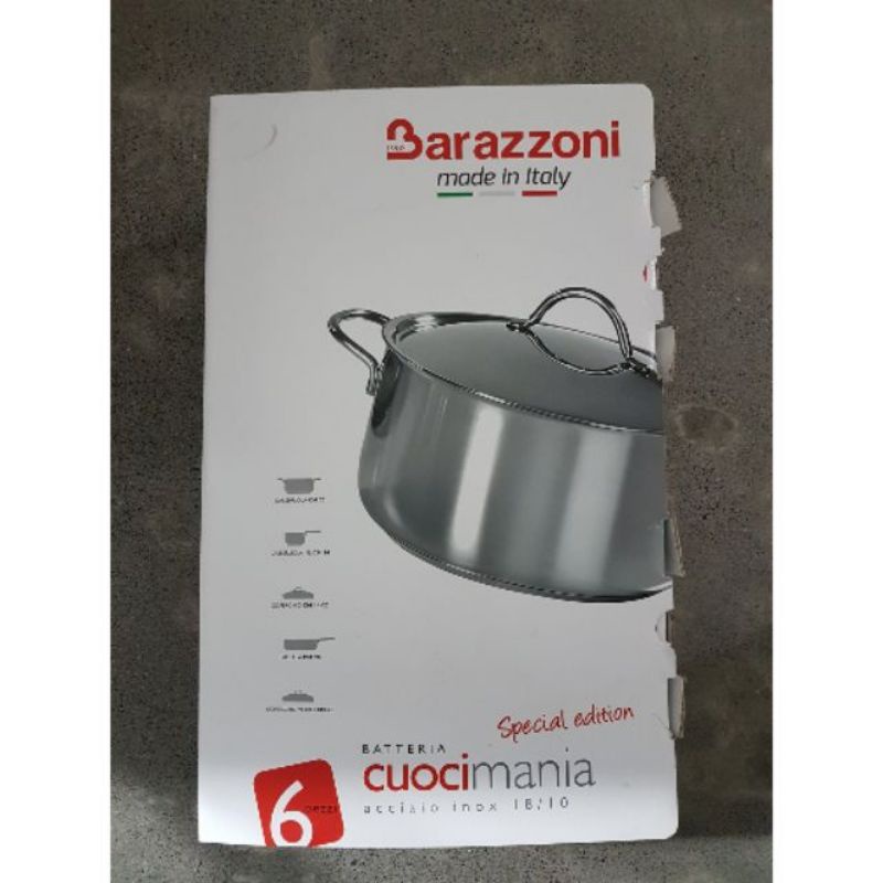 全新 義大利品牌 巴拉佐尼 Barazzoni 不鏽鋼鍋組 6件組 14公分牛奶鍋 28公分平底鍋 22公分湯鍋