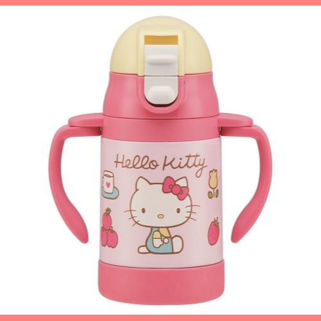 日本 Hello Kitty 兒童雙握把 彈蓋式吸管水壺不鏽鋼240ml保冷專用(9265)