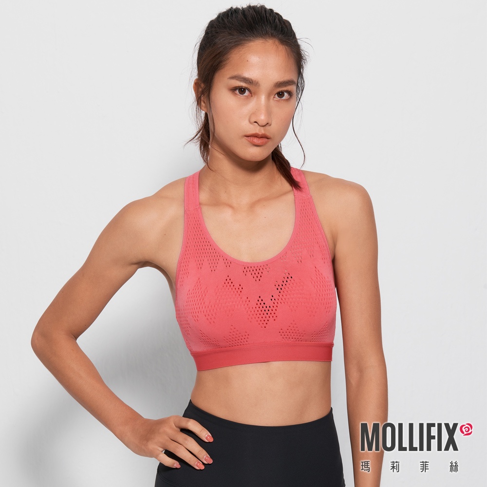 Mollifix 瑪莉菲絲 A++舒適包覆呼吸BRA (珊瑚橘)、瑜珈服、無鋼圈、運動內衣