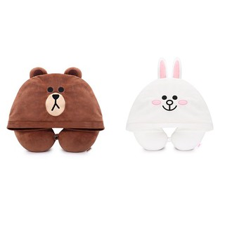 GARMMA 永橙 LINE FRIENDS 連帽造型U型枕 熊大 / 兔兔 【魔力電玩】