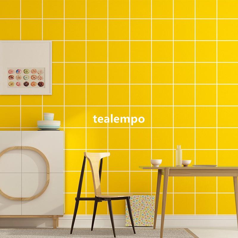 Tealempo 暖黃色墻紙檸檬黃色系ins格子方塊北歐風格臥室客廳電視背景壁紙壁纸墙纸壁贴墙贴居家翻新 蝦皮購物