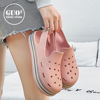「GUO²」女 韓版厚底增高涼鞋 止滑透氣洞洞鞋 一腳蹬外出便鞋 時尚百搭涼鞋 網紅同款洞洞鞋