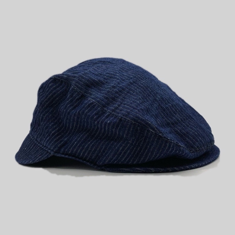 《 福星Flexing✨》復古 牛仔 丹寧 兩用 直條紋 貝蕾帽 貝雷帽 鴨舌帽 彈性 藍色 古著 二手 報童帽 網眼